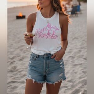 Florida White Hot Pink Flamingo Tank Top